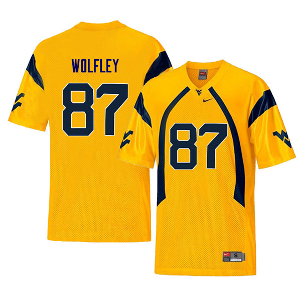 Men #87 Stone Wolfley West Virginia Mountaineers Retro College Football Jerseys Sale-Yellow